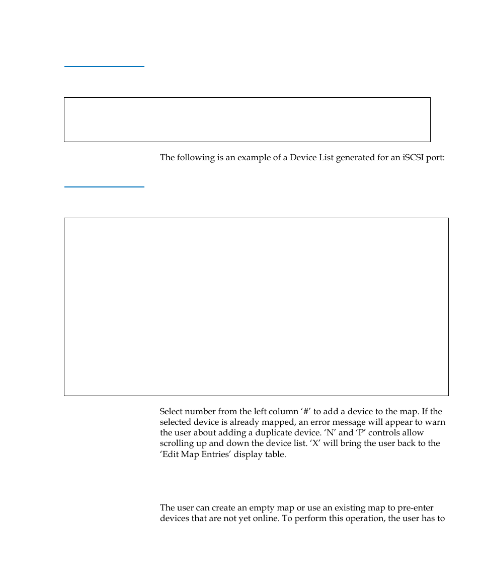 Table 28, Adding an iscsi port entry, Table 29 | Device list for iscsi port | Quantum TC2201 User Manual | Page 115 / 164
