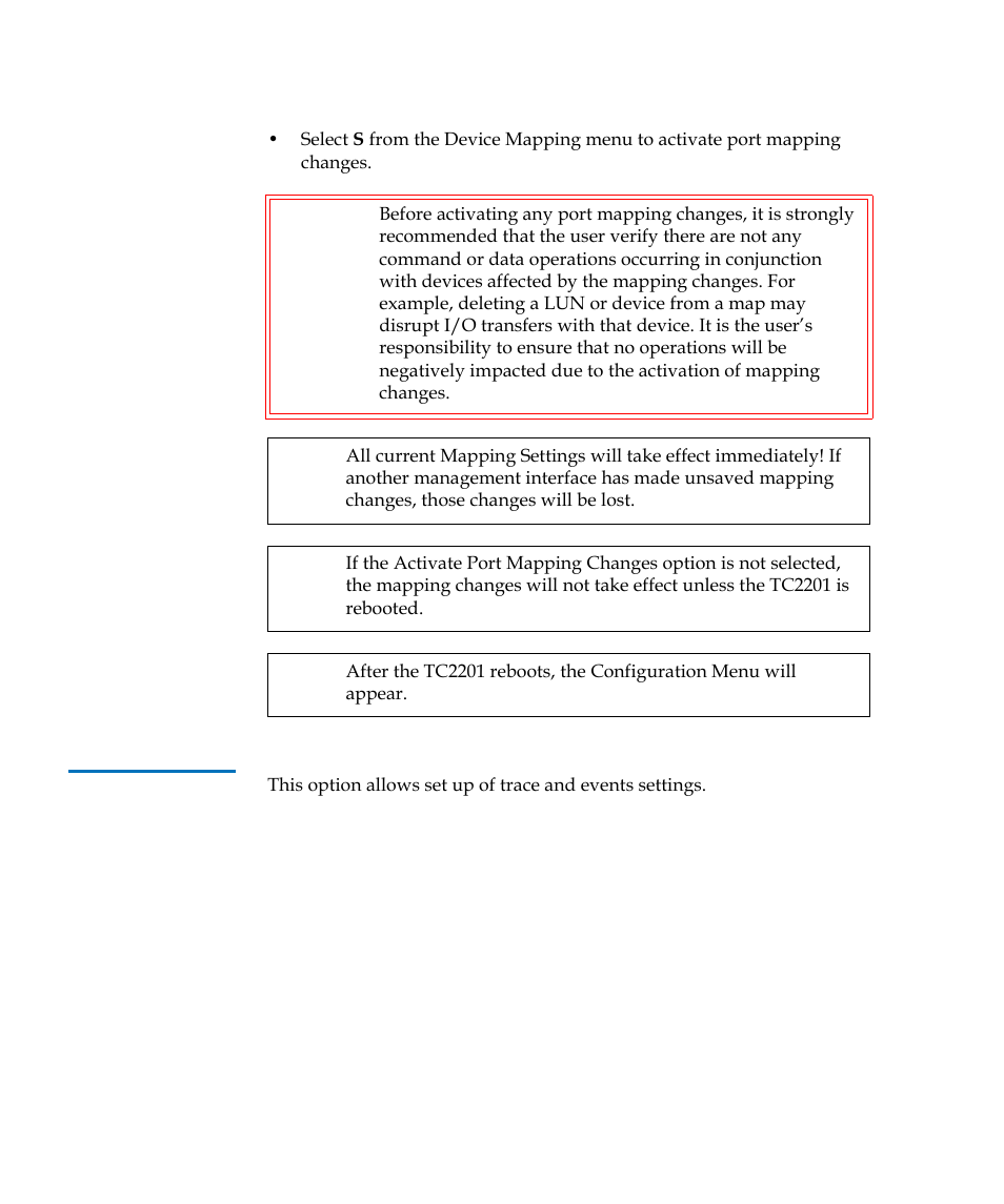 Trace and event settings configuration | Quantum TC2201 User Manual | Page 124 / 164