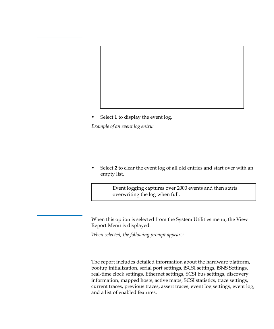 View report, Table 52, Event log menu | Quantum TC2201 User Manual | Page 137 / 164