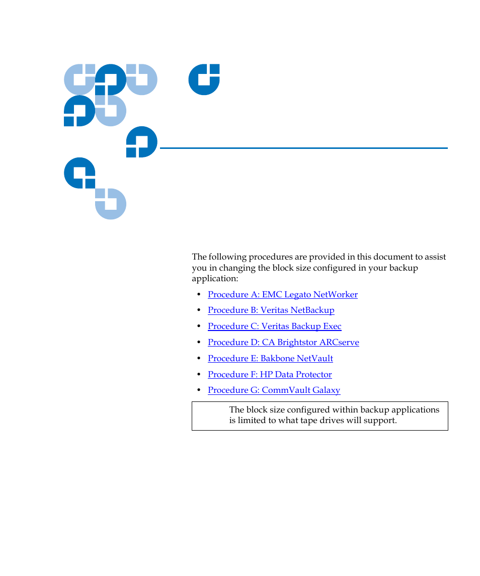 How to change block sizes, Appendix a | Quantum TC2201 User Manual | Page 148 / 164