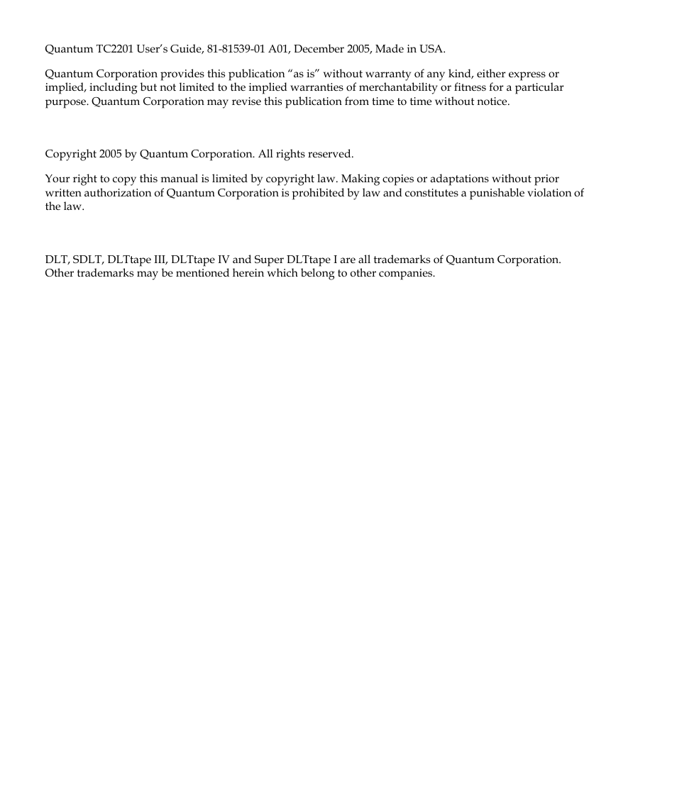 Quantum TC2201 User Manual | Page 2 / 164