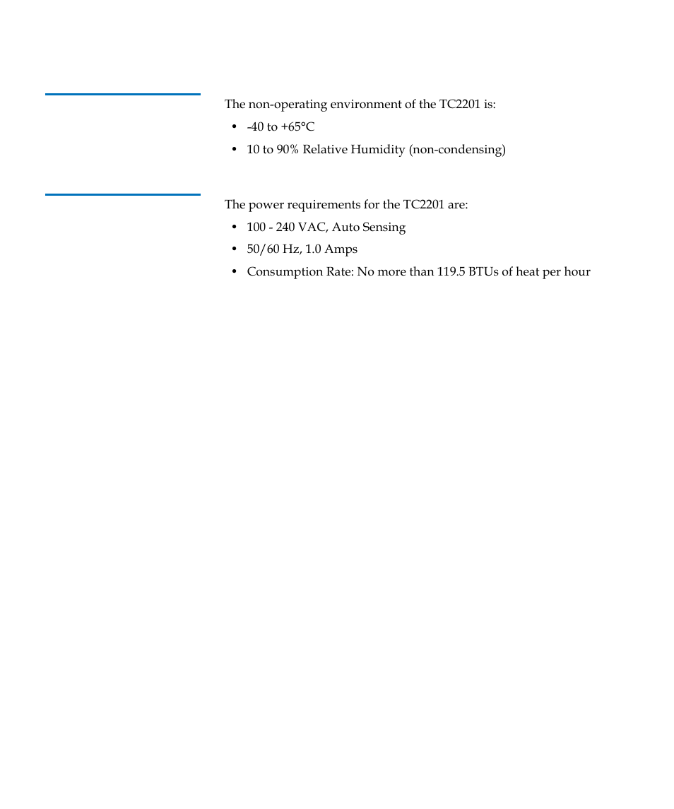 Non-operating environment, Power | Quantum TC2201 User Manual | Page 29 / 164