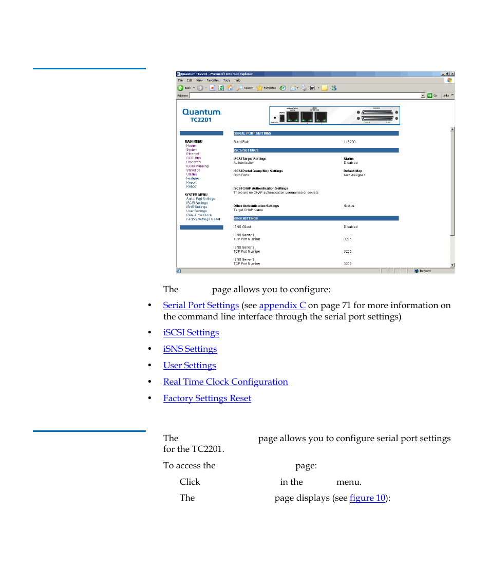 Serial port settings, Figure 9 | Quantum TC2201 User Manual | Page 34 / 164