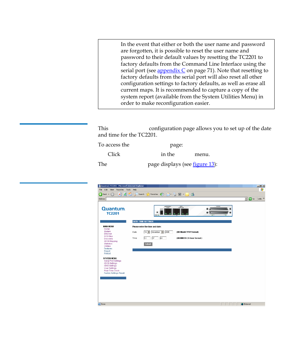 Real time clock configuration, Figure 14 | Quantum TC2201 User Manual | Page 40 / 164