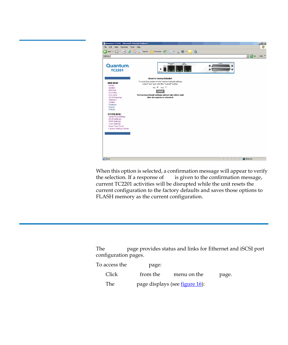 Figure 15, Ethernet page | Quantum TC2201 User Manual | Page 42 / 164