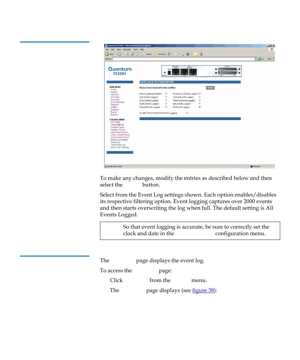 Event log, Figure 37 | Quantum TC2201 User Manual | Page 69 / 164