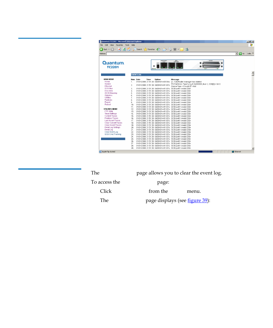 Clear event log, Figure 38 | Quantum TC2201 User Manual | Page 70 / 164