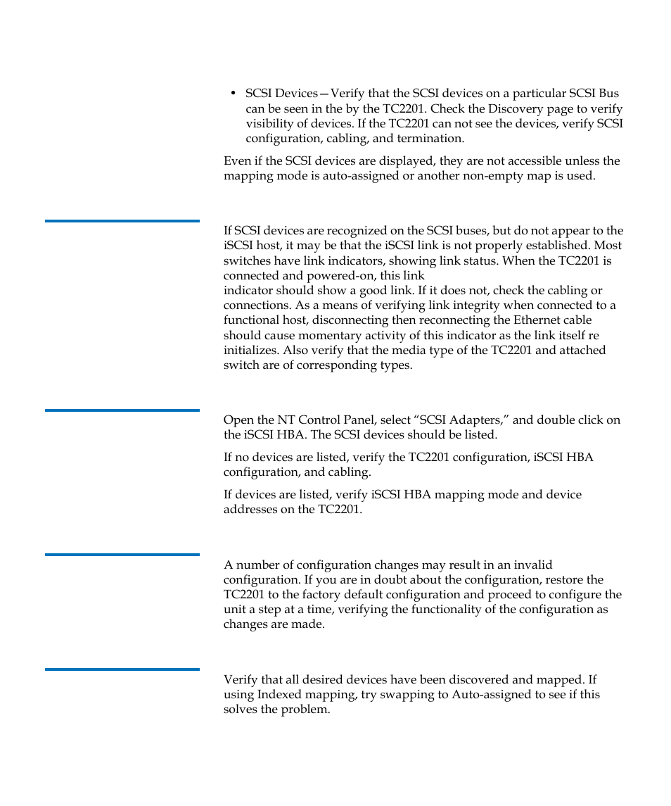 Verify iscsi connection, Verify scsi devices in windows nt, Verify configuration | Verify mapping | Quantum TC2201 User Manual | Page 79 / 164