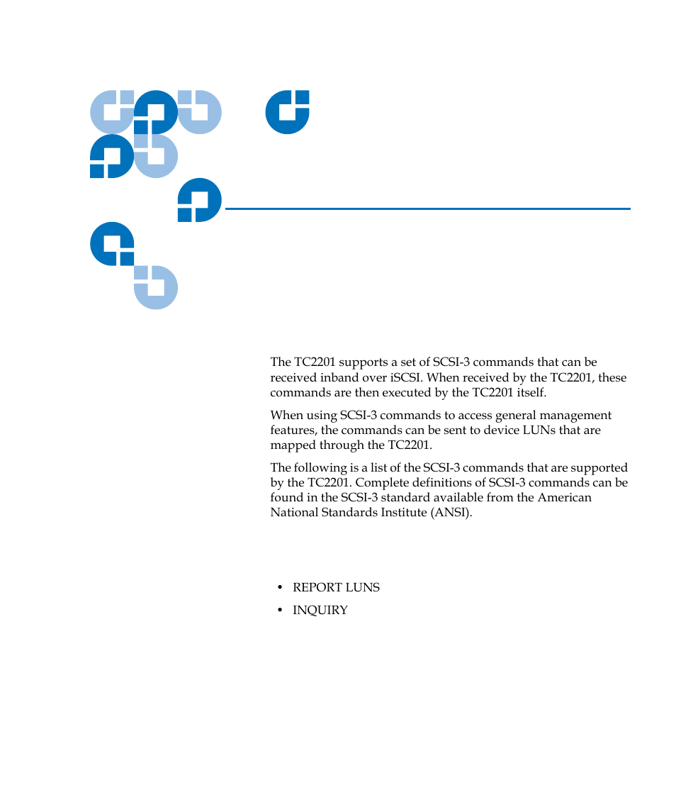 Inband scsi-3 commands, Appendix b, Appendix b, inband scsi-3 commands | Quantum TC2201 User Manual | Page 85 / 164