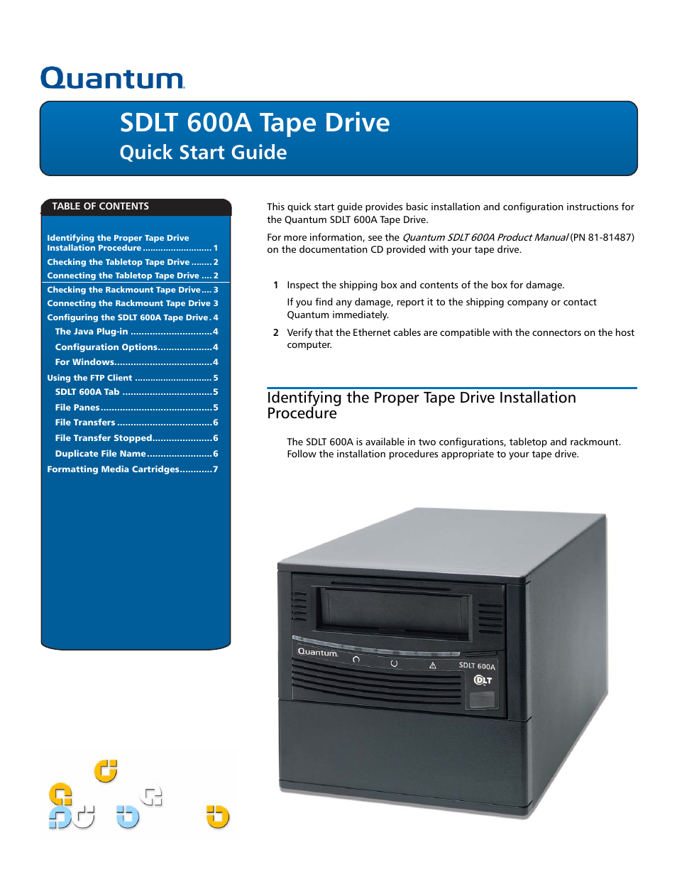 Quantum Tape Drive SDLT 600A User Manual | 8 pages