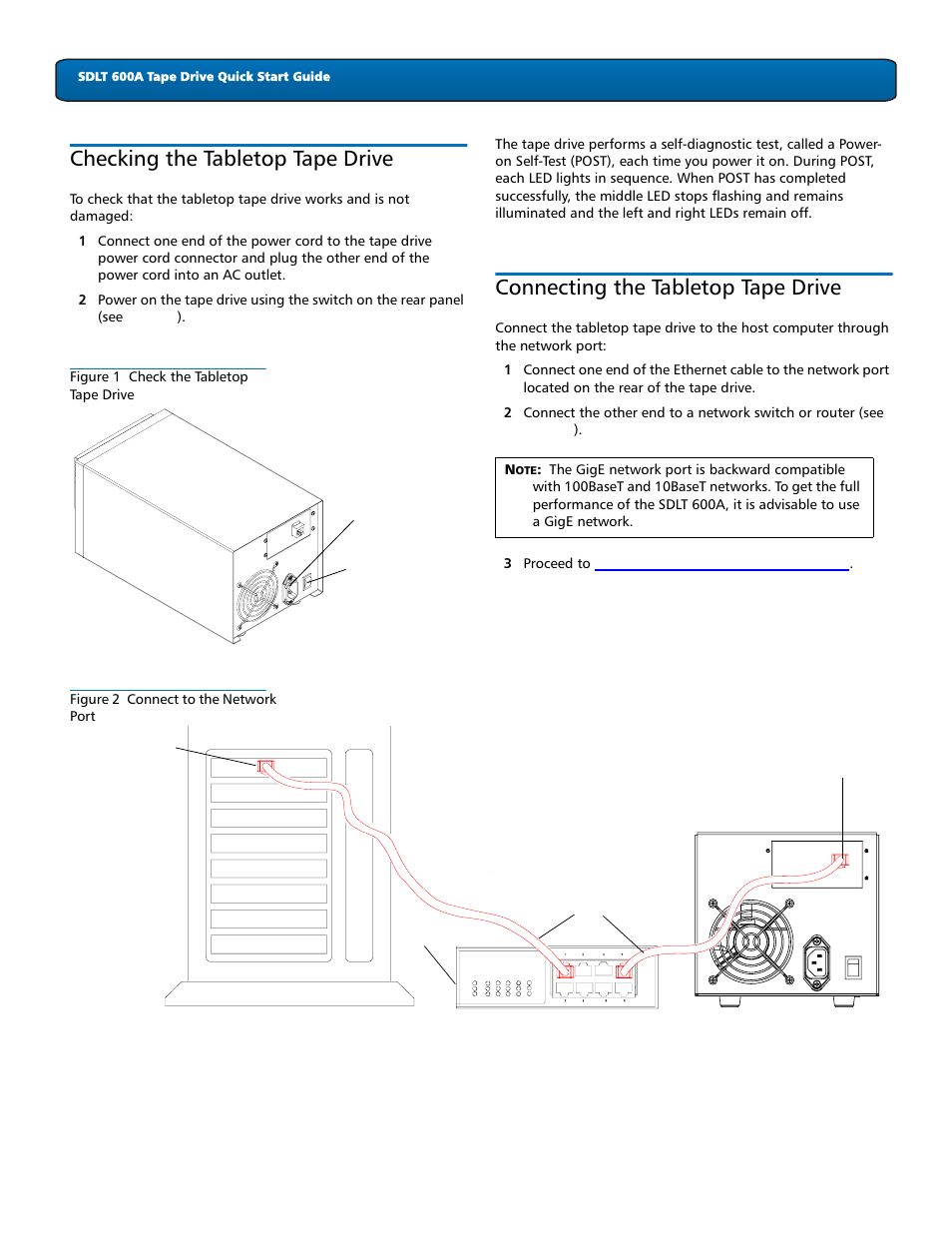 Checking the tabletop tape drive, Connecting the tabletop tape drive, 2 connecting the tabletop tape drive | Quantum Tape Drive SDLT 600A User Manual | Page 2 / 8