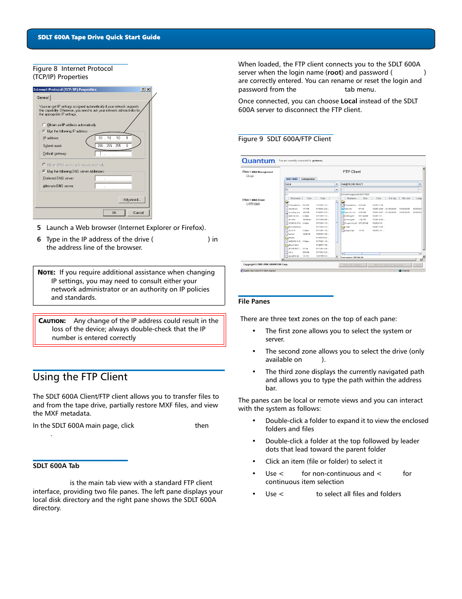 Using the ftp client, Sdlt 600a tab, File panes | Figure 8 | Quantum Tape Drive SDLT 600A User Manual | Page 5 / 8