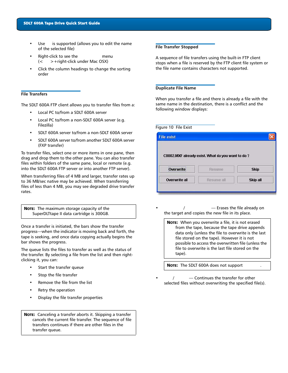 File transfers, File transfer stopped, Duplicate file name | Quantum Tape Drive SDLT 600A User Manual | Page 6 / 8