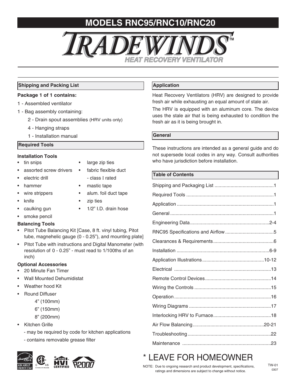 Tradewins Furniture RNC20 User Manual | 24 pages