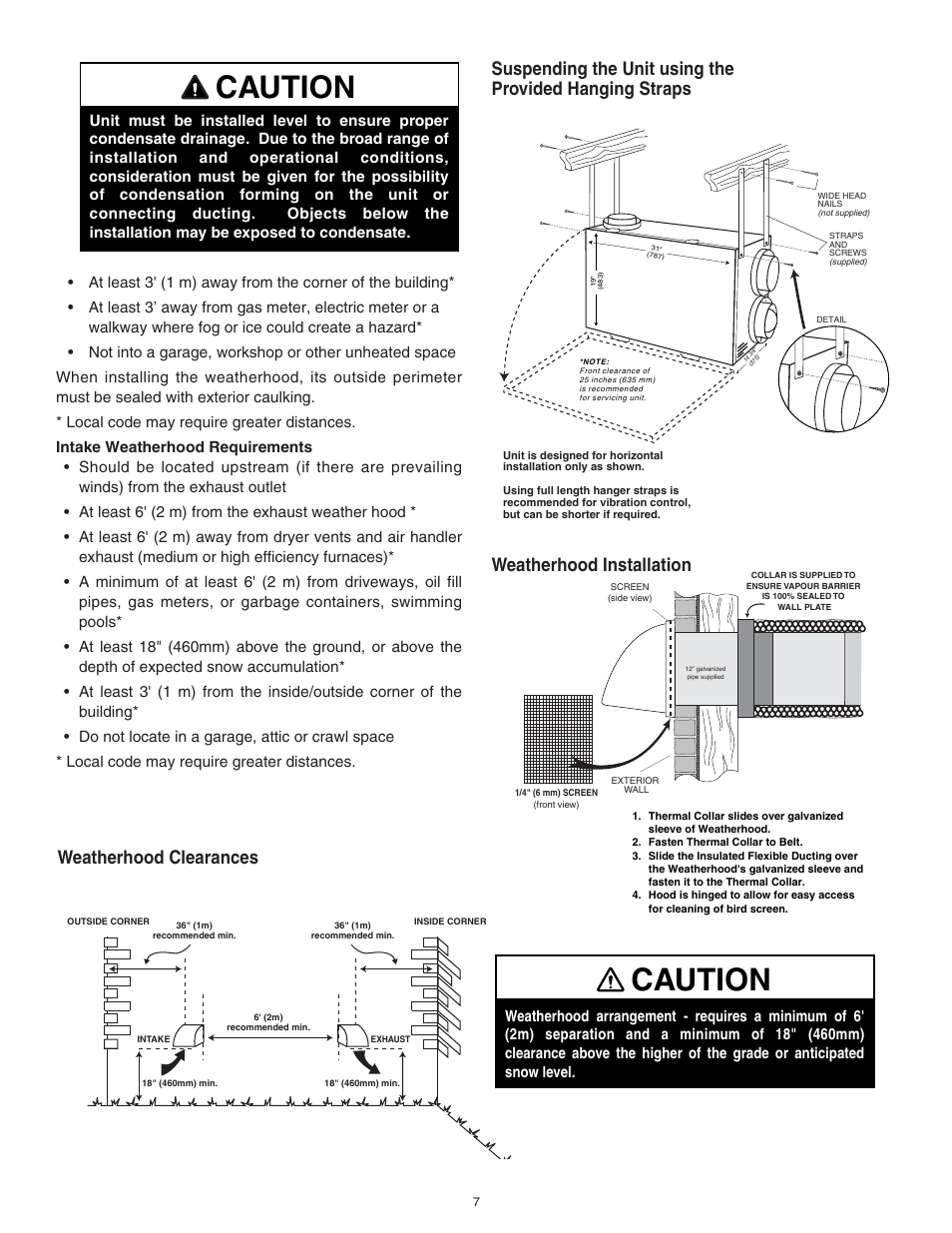 Caution, Weatherhood clearances, Weatherhood installation | Tradewins Furniture RNC20 User Manual | Page 7 / 24