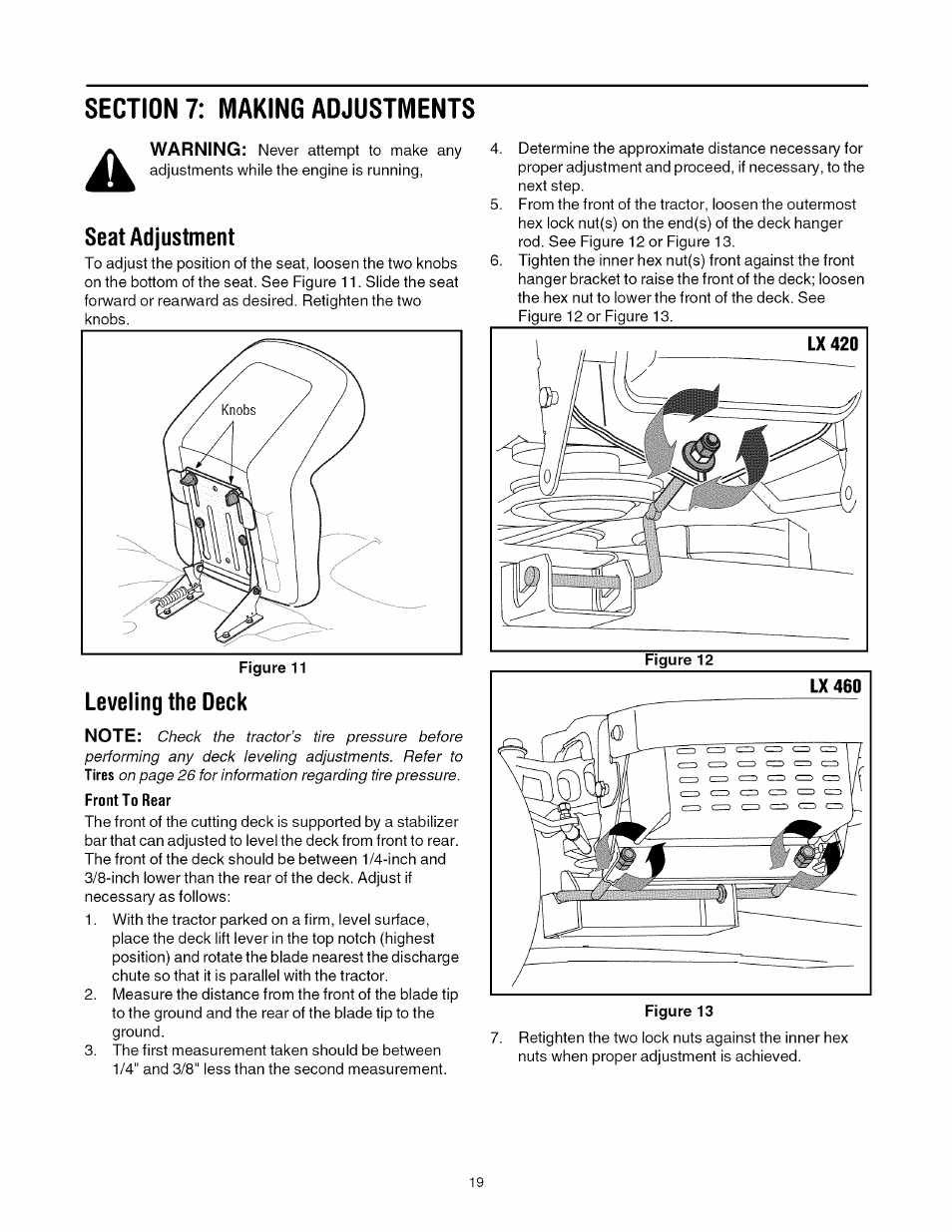 Seat adjustment | Toro 13AX60RG744 User Manual | Page 19 / 36