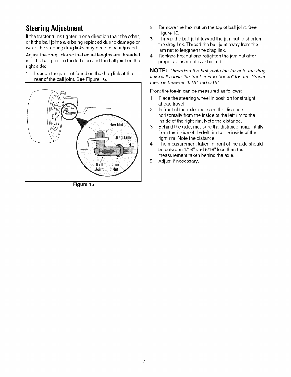 Steering adjustment | Toro 13AX60RG744 User Manual | Page 21 / 36