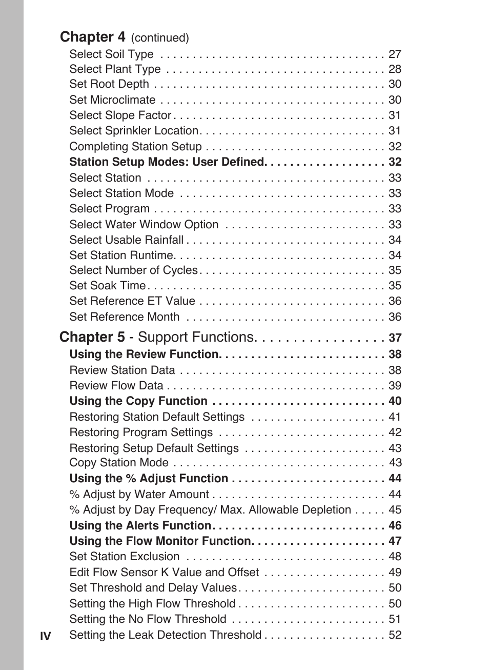 Chapter 4, Chapter 5 - support functions | Toro 12 User Manual | Page 4 / 88