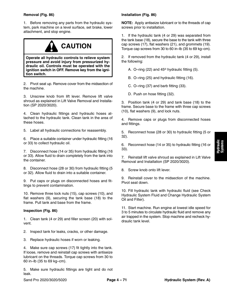 Caution | Toro Sand Pro 5020 User Manual | Page 121 / 170