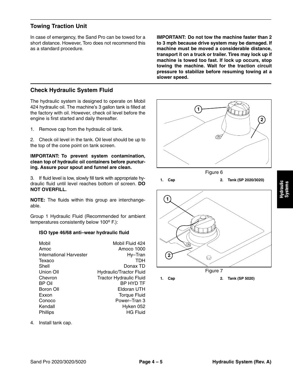 Towing traction unit, Check hydraulic system fluid | Toro Sand Pro 5020 User Manual | Page 55 / 170