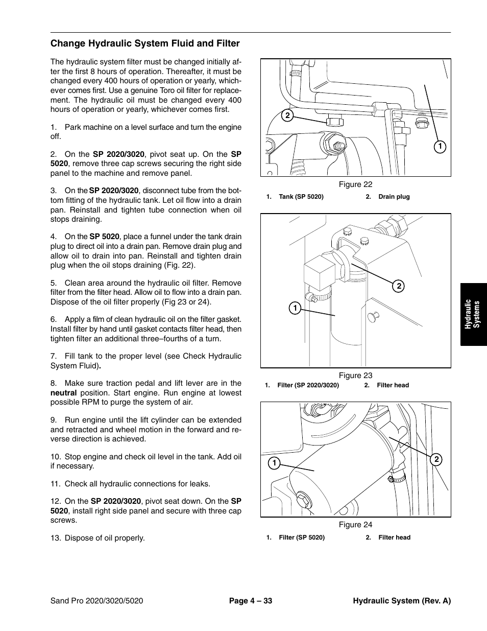 Change hydraulic system fluid and filter | Toro Sand Pro 5020 User Manual | Page 83 / 170