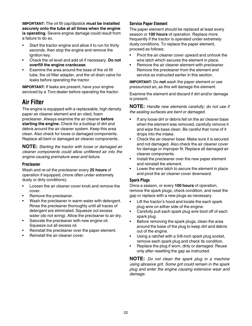 Air filter | Toro 14AP80RP744 User Manual | Page 22 / 32