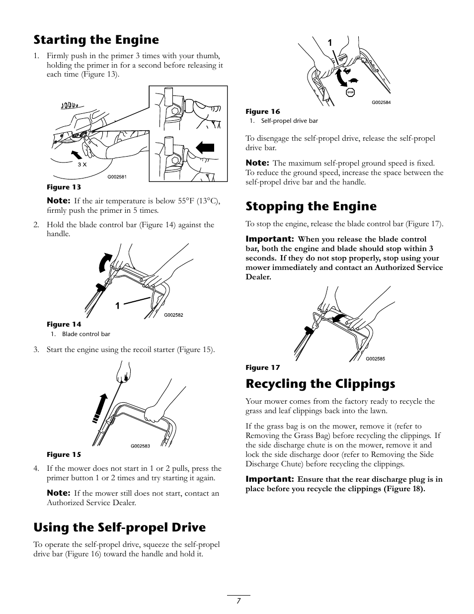 Starting the engine, Using the self-propel drive, Stopping the engine | Recycling the clippings | Toro 20016 User Manual | Page 7 / 16