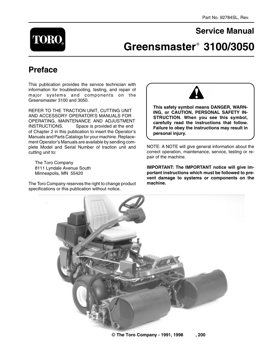 Toro GREENSMASTER 3100 User Manual | 234 pages