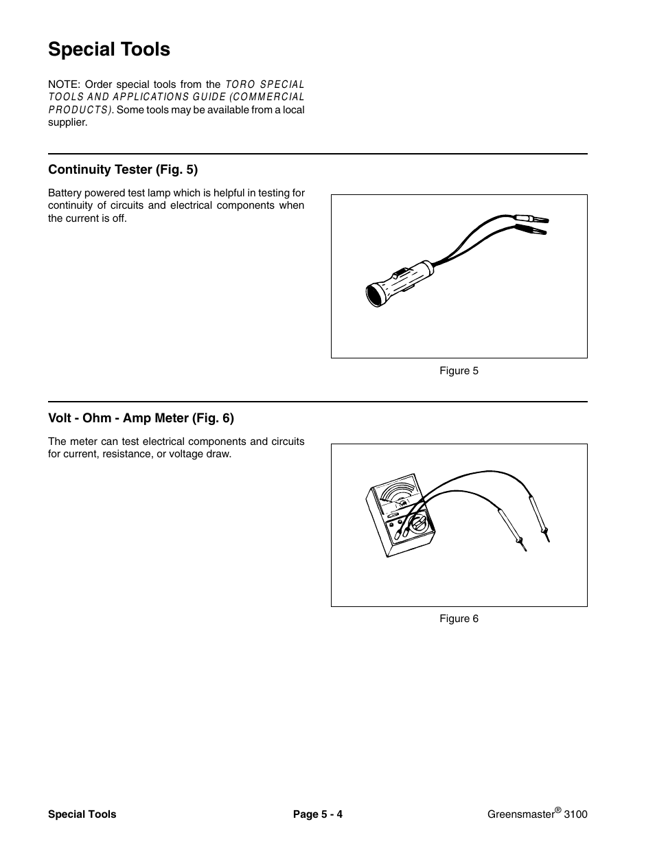 Special tools | Toro GREENSMASTER 3100 User Manual | Page 112 / 234