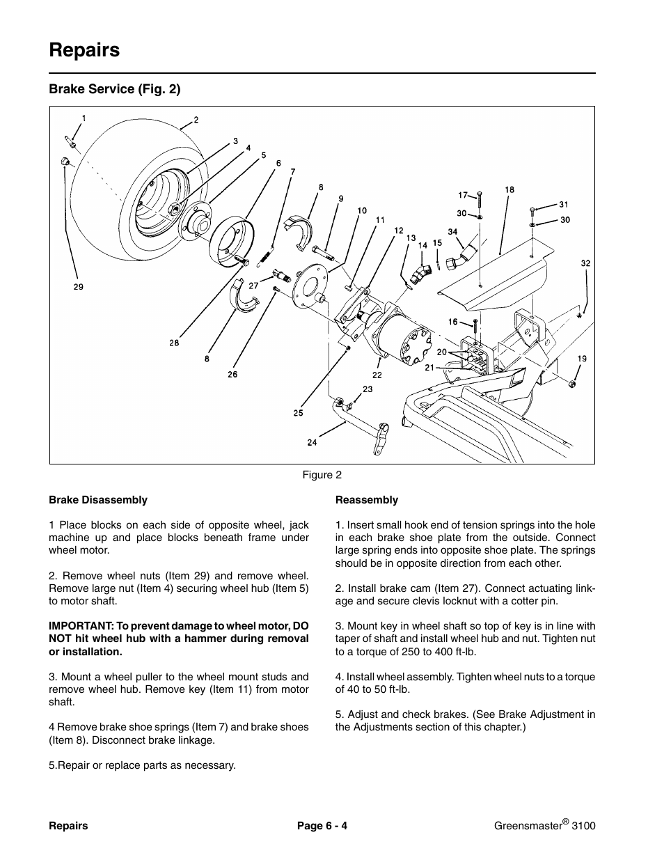 Repairs | Toro GREENSMASTER 3100 User Manual | Page 128 / 234
