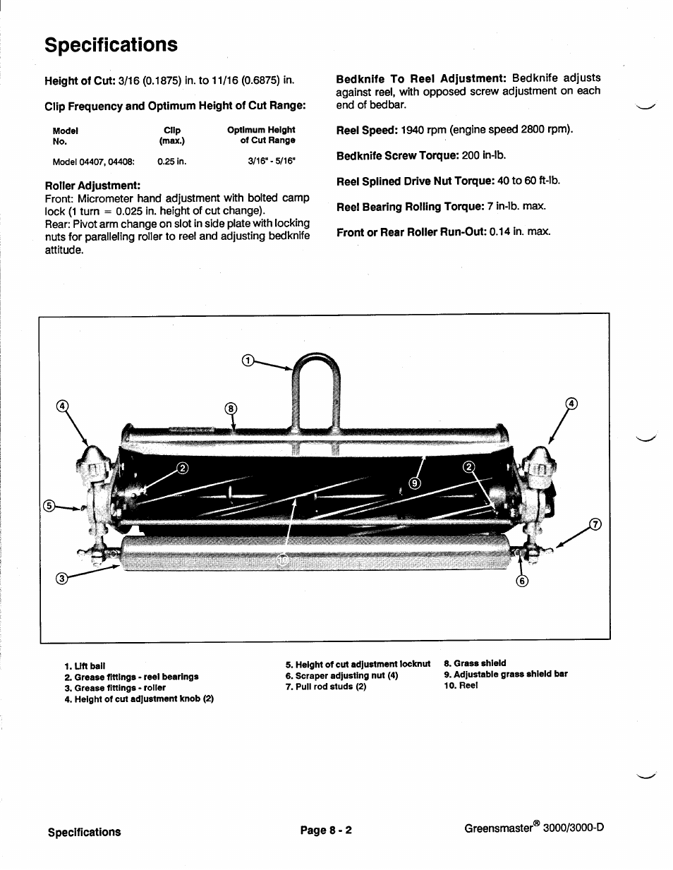 Specifications | Toro GREENSMASTER 3100 User Manual | Page 132 / 234