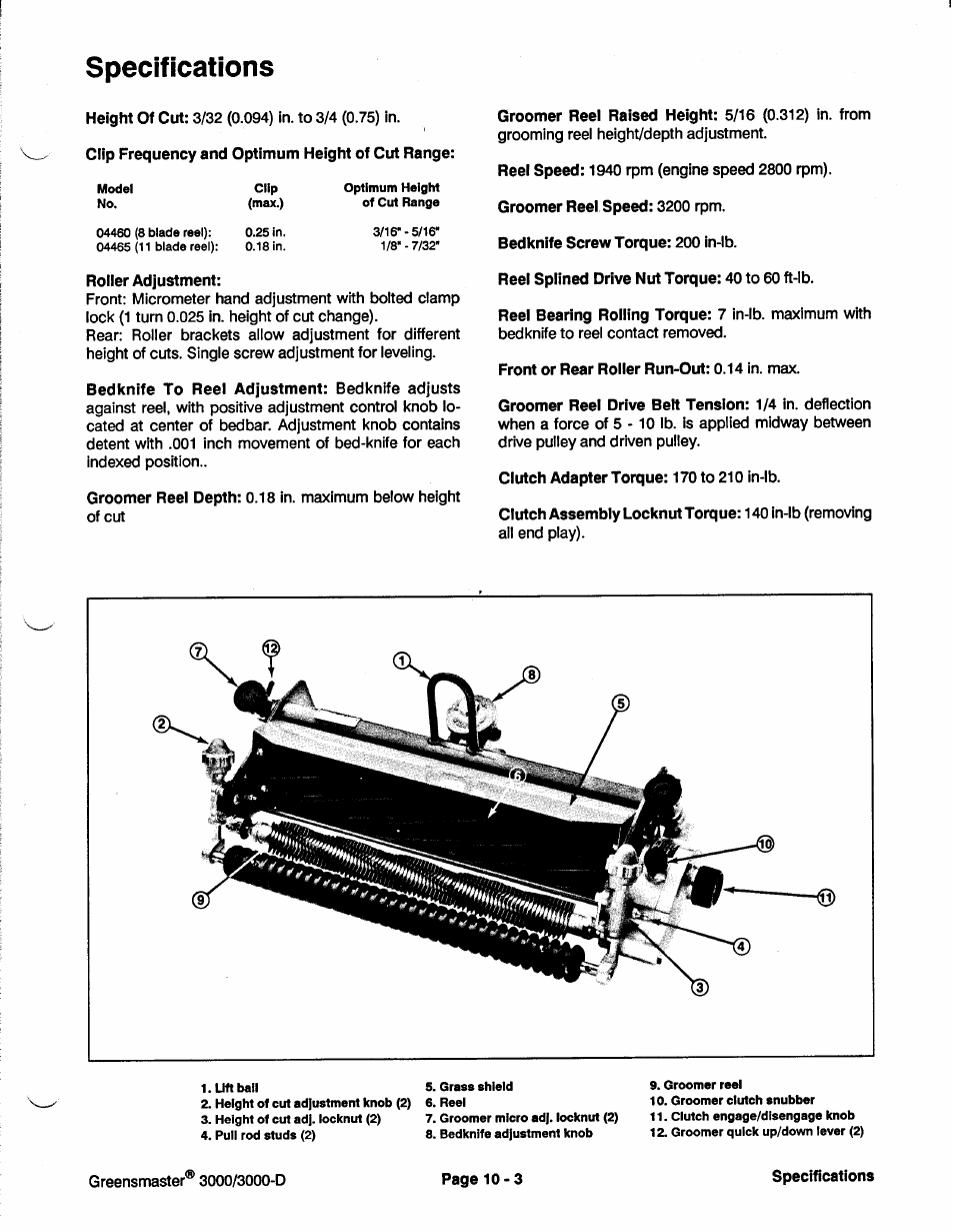 Specifications | Toro GREENSMASTER 3100 User Manual | Page 179 / 234