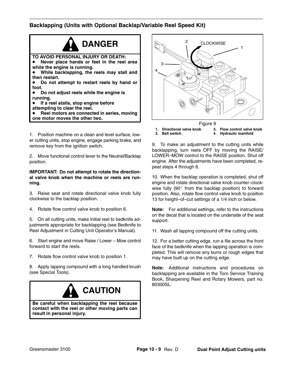 Danger, Caution | Toro GREENSMASTER 3100 User Manual | Page 219 / 234