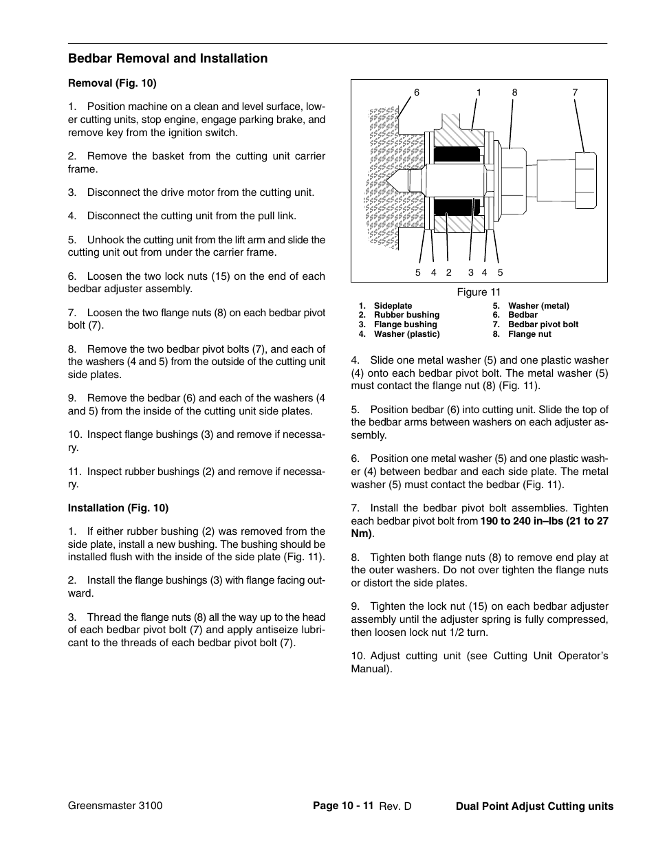 Bedbar removal and installation | Toro GREENSMASTER 3100 User Manual | Page 221 / 234