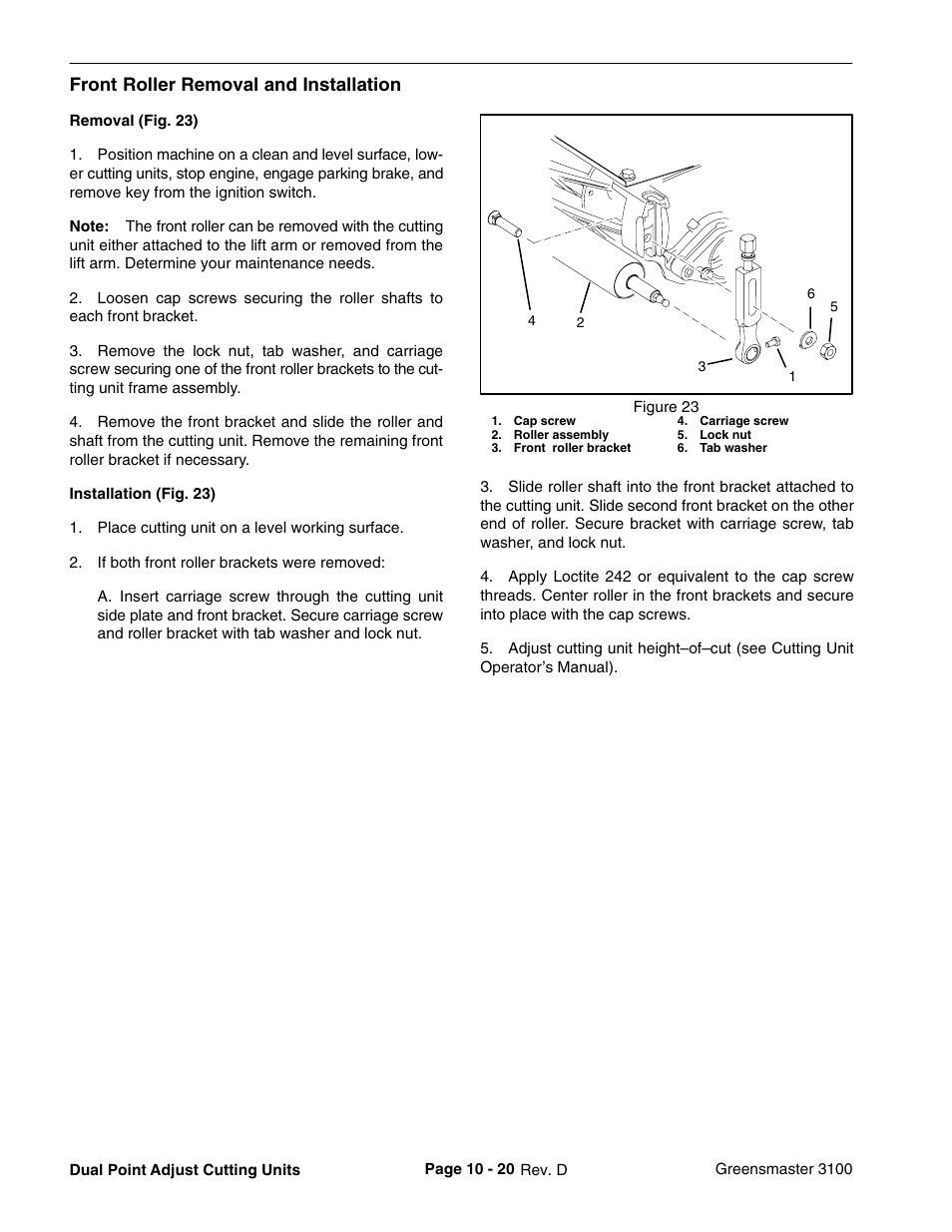 Front roller removal and installation | Toro GREENSMASTER 3100 User Manual | Page 230 / 234