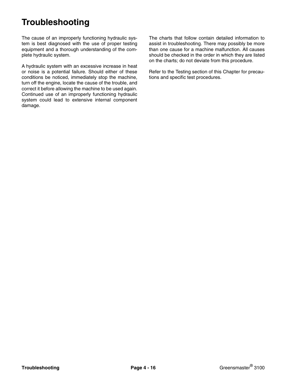 Troubleshooting | Toro GREENSMASTER 3100 User Manual | Page 38 / 234
