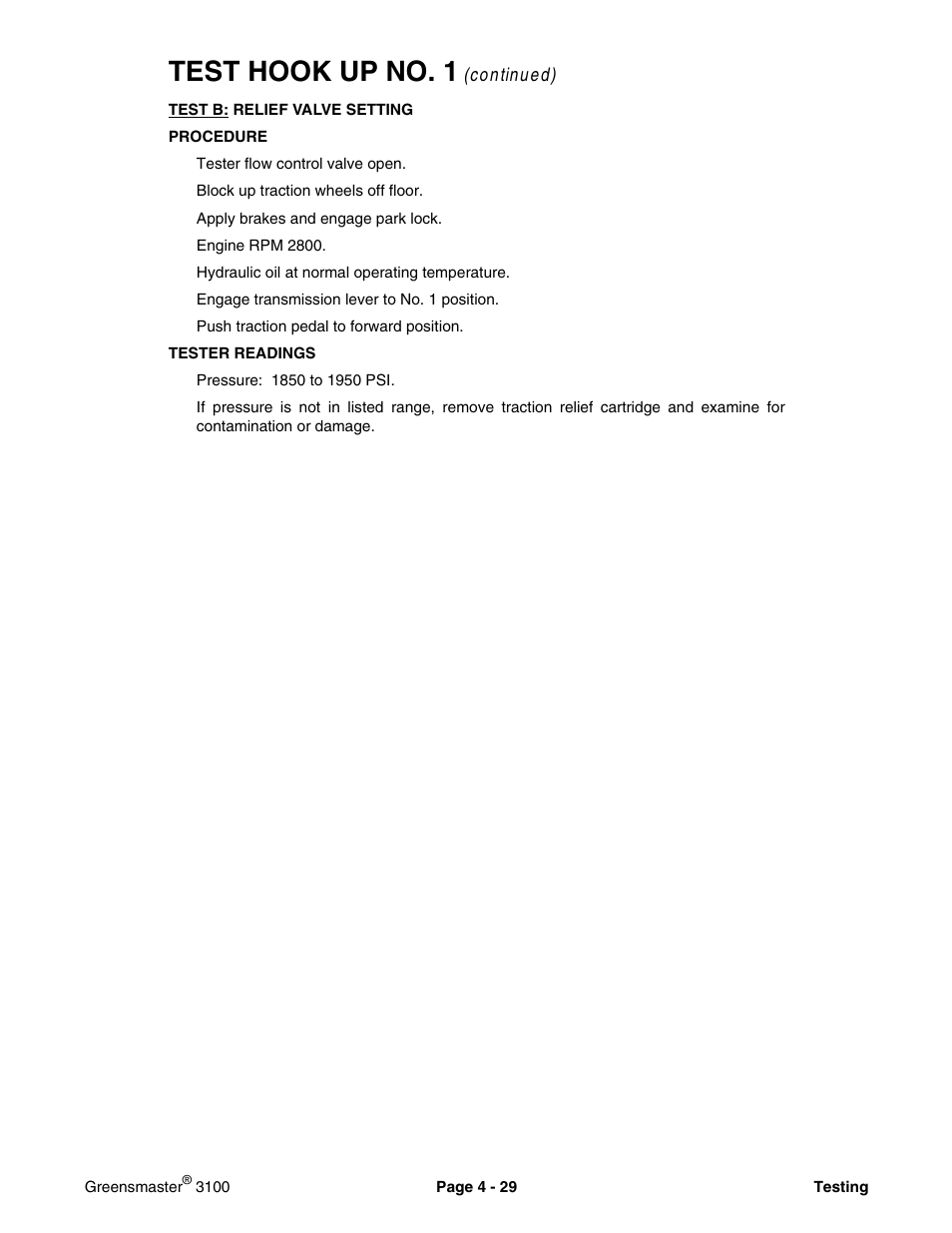 Test hook up no. 1 | Toro GREENSMASTER 3100 User Manual | Page 51 / 234