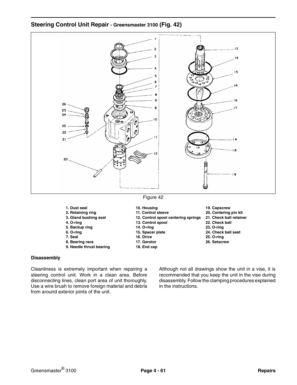Steering control unit repair, Fig. 42) | Toro GREENSMASTER 3100 User Manual | Page 89 / 234