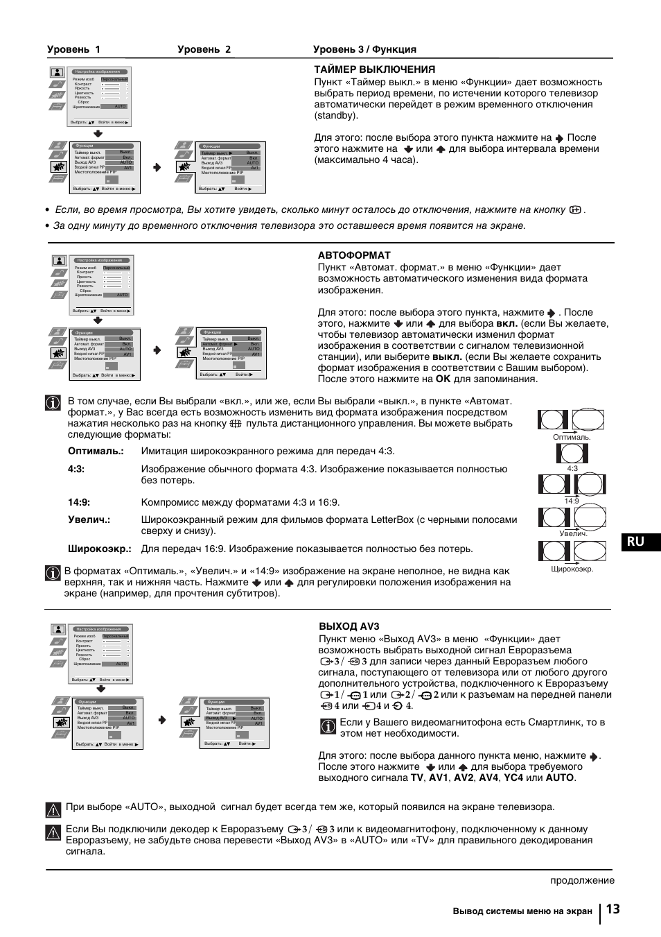 13 ru, Продолжeниe | Sony KP-44PX2 User Manual | Page 132 / 146