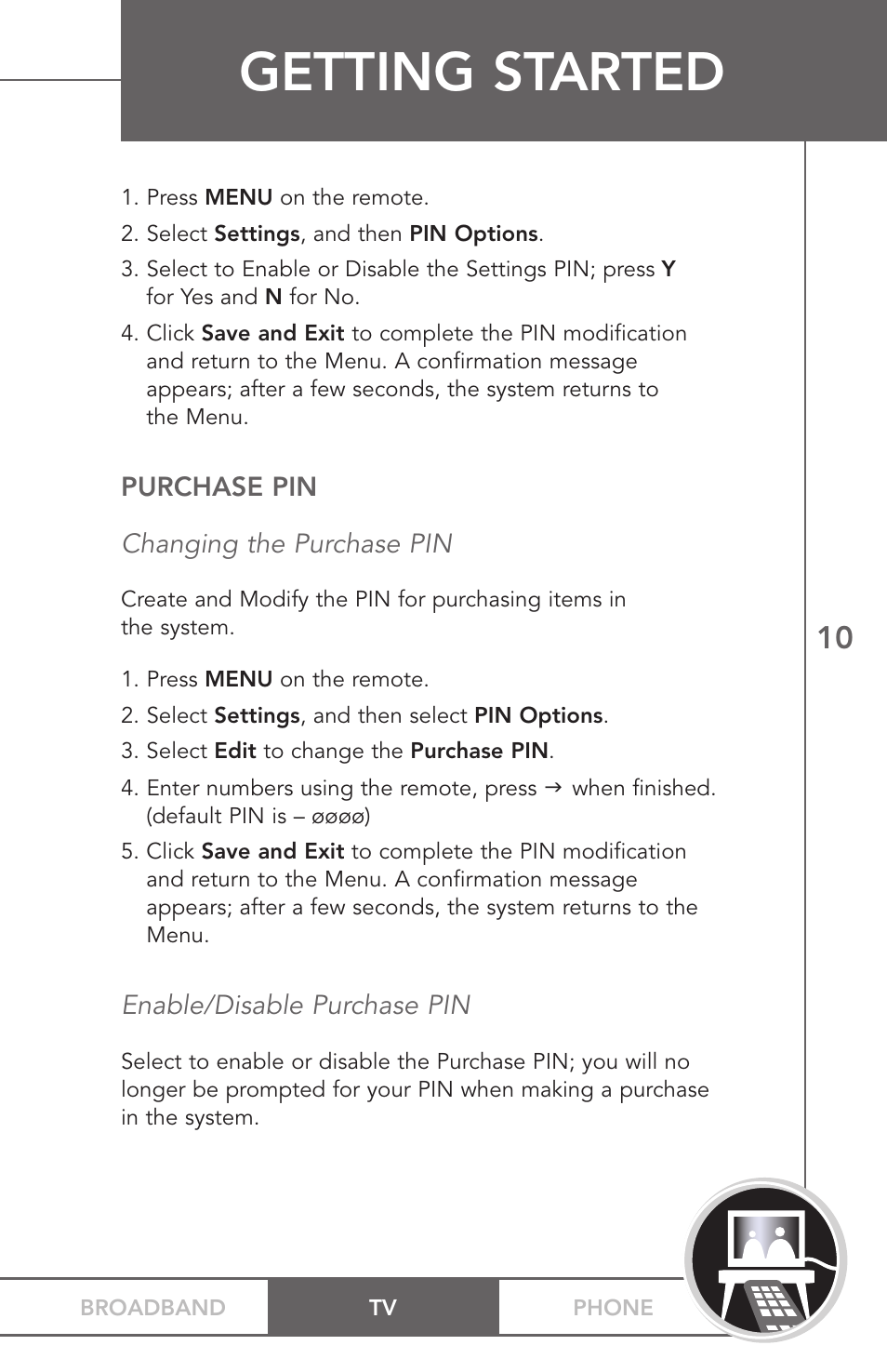 Getting started | TV Guide On Screen PHONEBROADBAND TV User Manual | Page 13 / 37