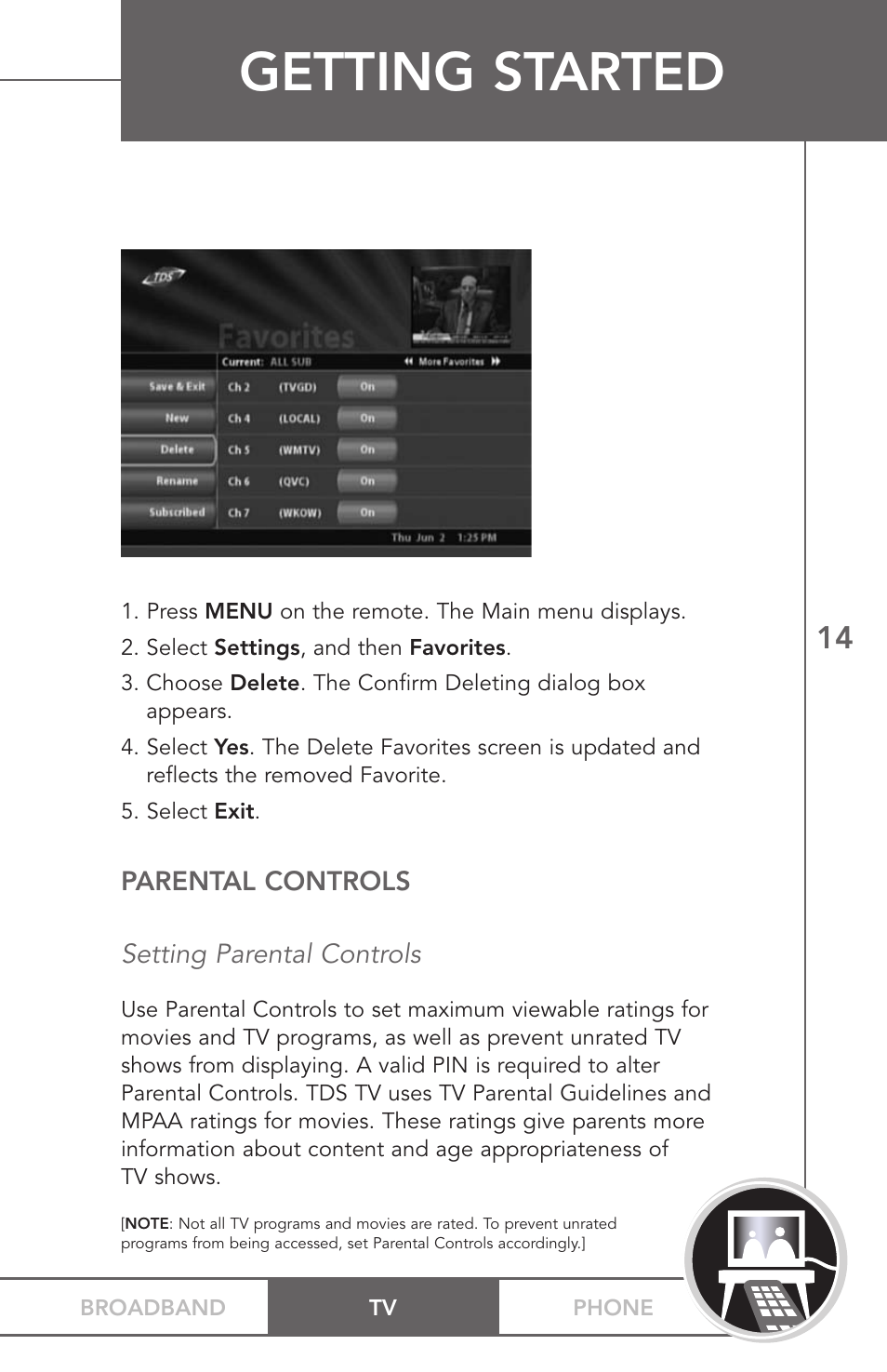 Getting started | TV Guide On Screen PHONEBROADBAND TV User Manual | Page 17 / 37