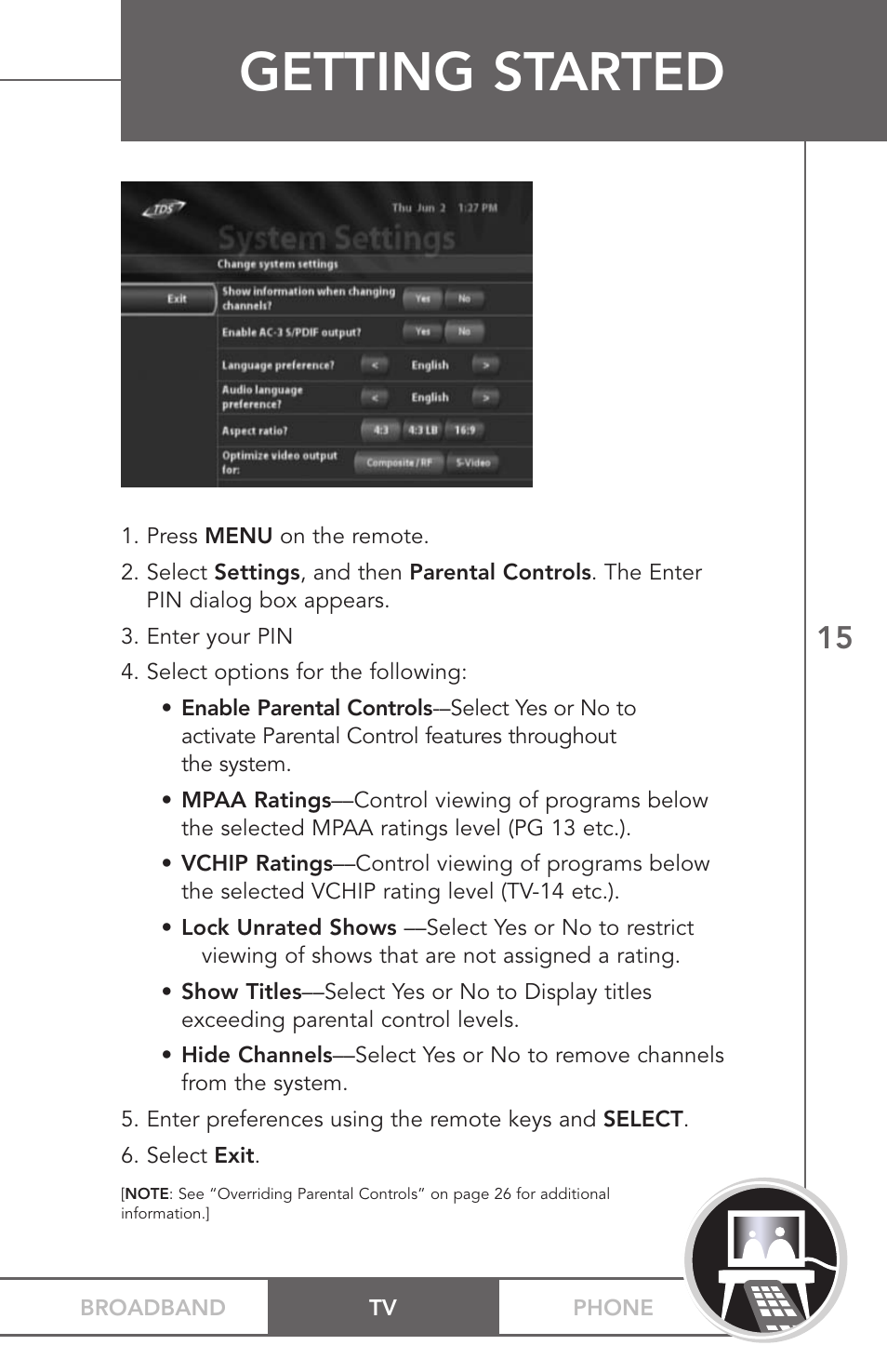 Getting started | TV Guide On Screen PHONEBROADBAND TV User Manual | Page 18 / 37