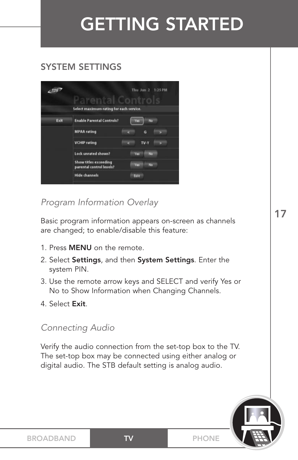 Getting started | TV Guide On Screen PHONEBROADBAND TV User Manual | Page 20 / 37