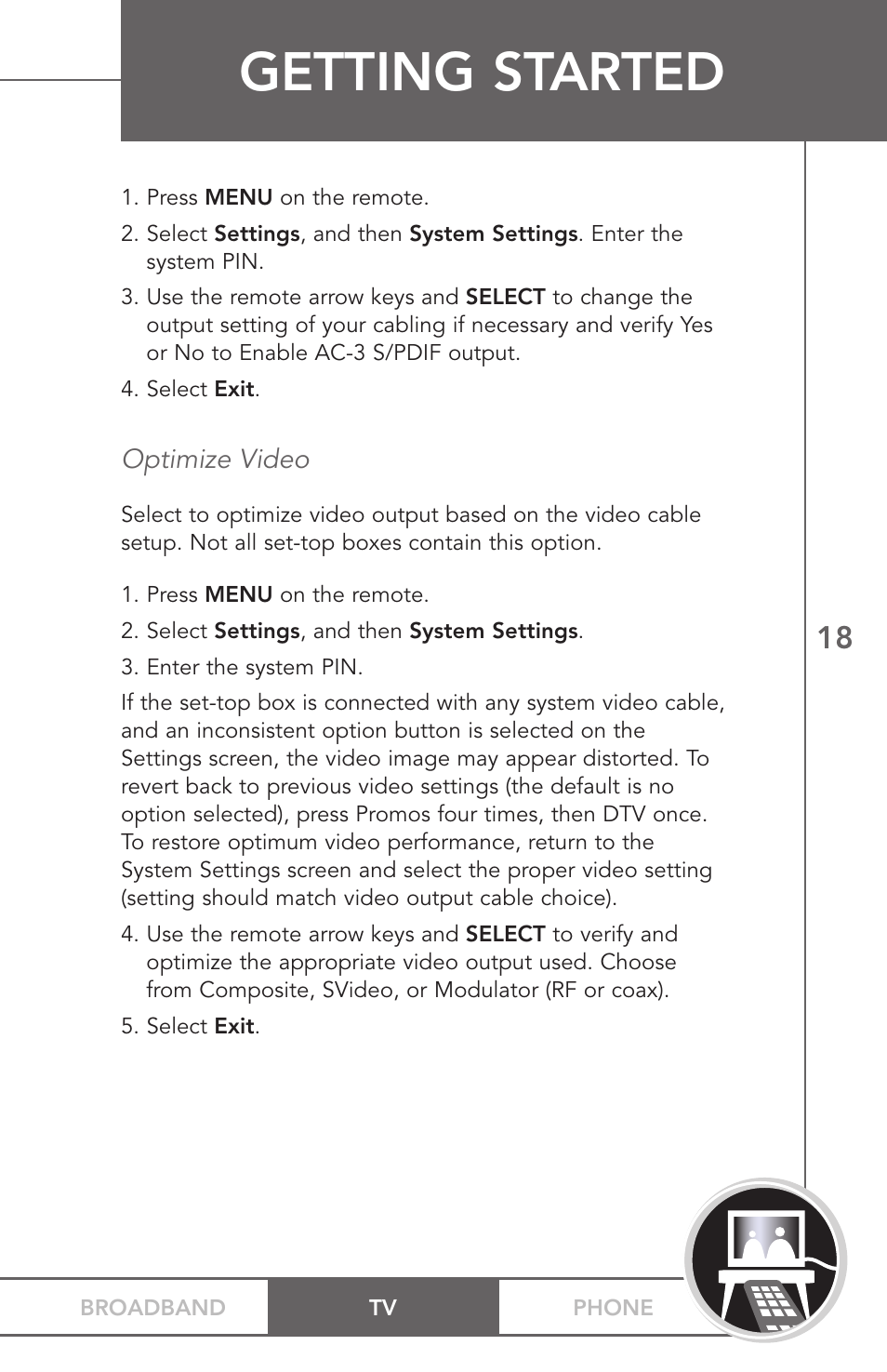 Getting started | TV Guide On Screen PHONEBROADBAND TV User Manual | Page 21 / 37
