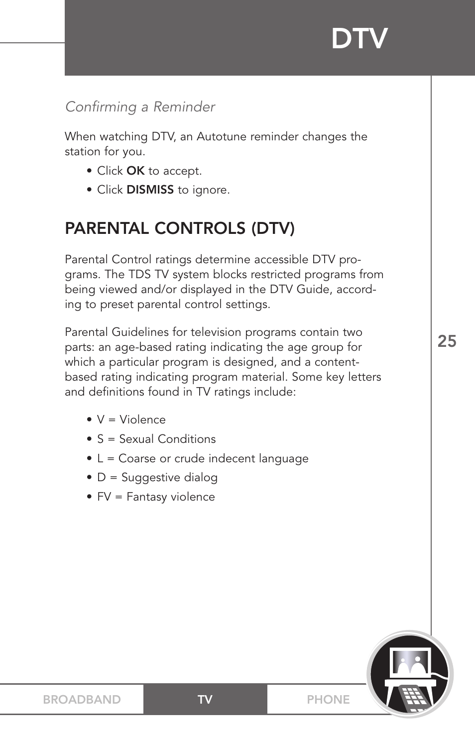 Parental controls (dtv) | TV Guide On Screen PHONEBROADBAND TV User Manual | Page 28 / 37