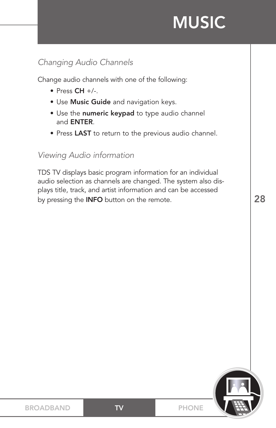 Music | TV Guide On Screen PHONEBROADBAND TV User Manual | Page 31 / 37
