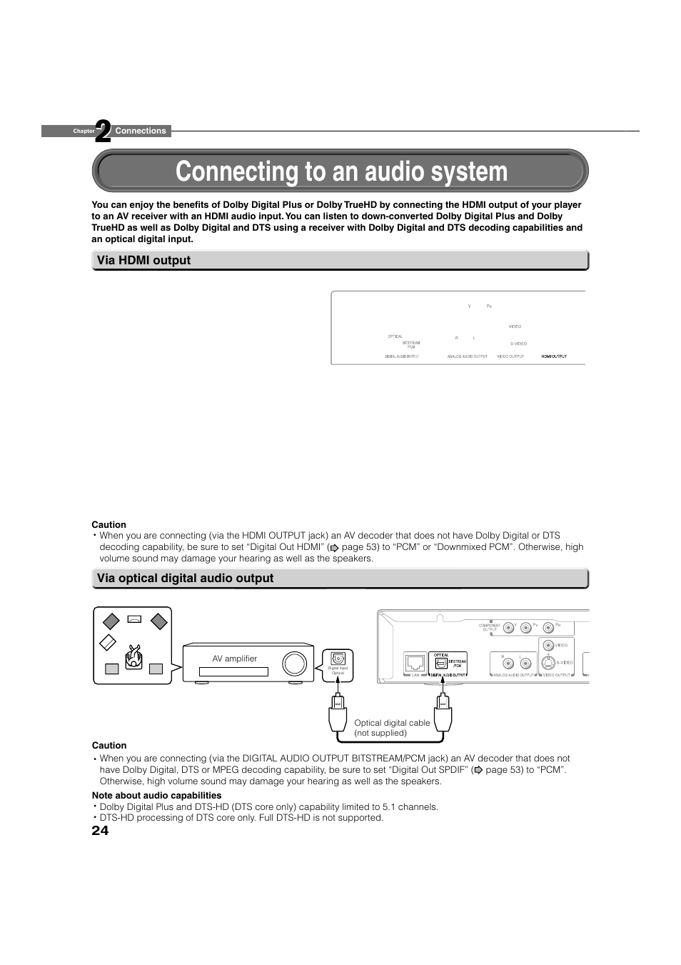 Connecting to an audio system | Toshiba HD-A20KU User Manual | Page 24 / 76