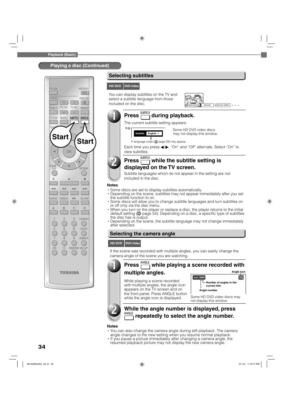 Start | Toshiba HD-A20KU User Manual | Page 34 / 76