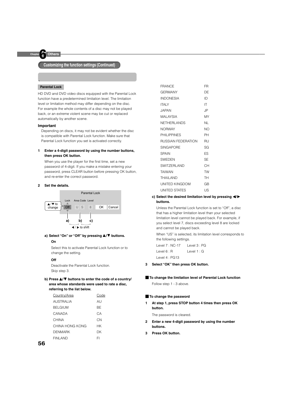 Customizing the function settings (continued) | Toshiba HD-A20KU User Manual | Page 56 / 76
