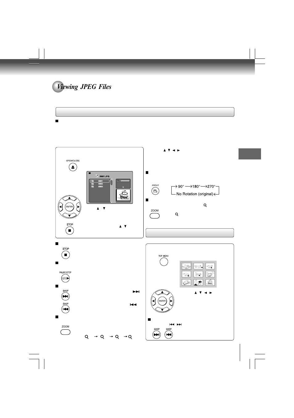 Viewing jpeg files, Viewing a thumbnail view | Toshiba SD-480EKE User Manual | Page 29 / 40